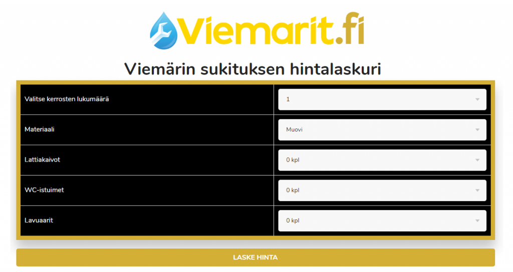Viemärin sukitus hintalaskuri